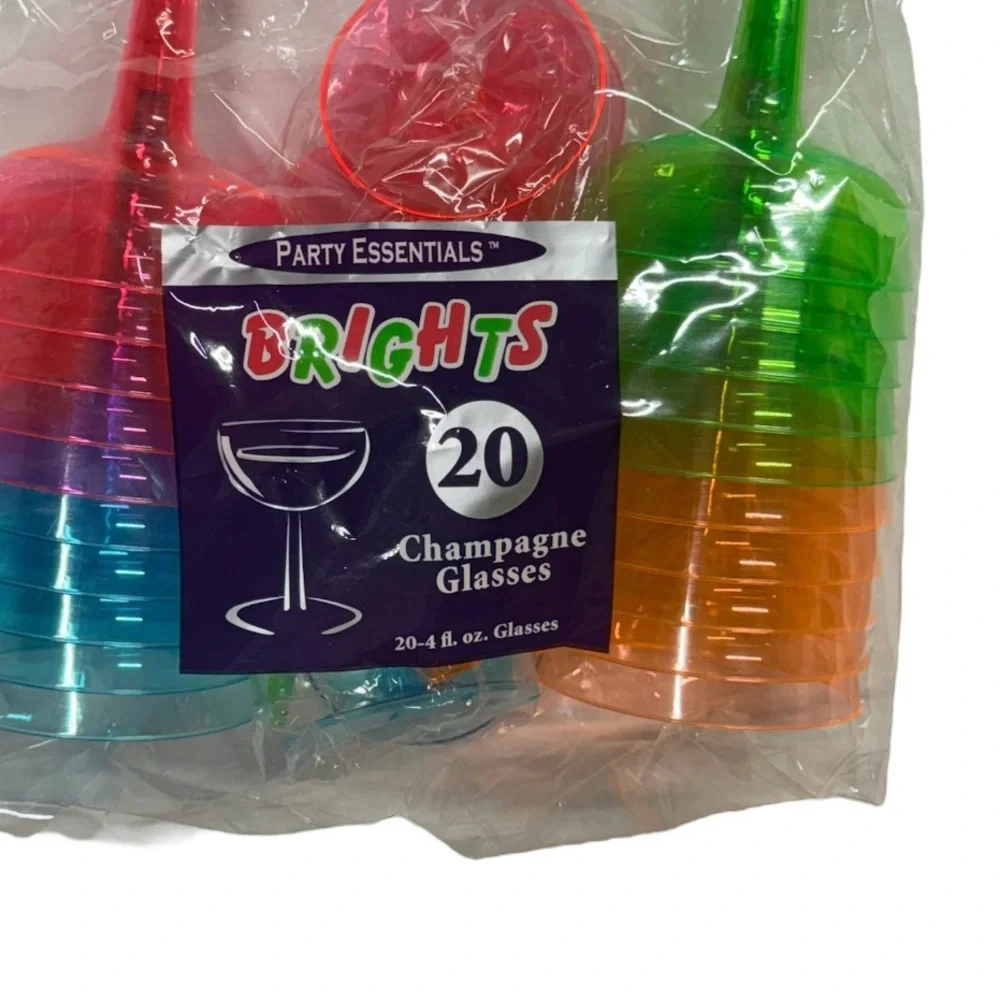 20 multicolor champagne glasses brand new in package. Orange, pink, blue & green